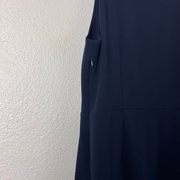 Ann Taylor Petite Navy Asymmetrical Flounce Hem Dress Size 10P Sleeveless Work - Picture 7 of 13